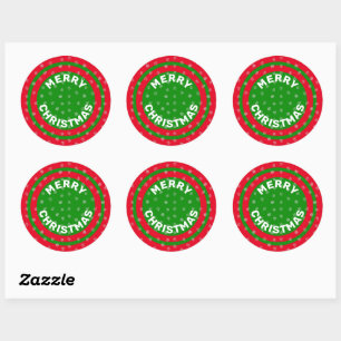 Sticker Rond Joyeux Noël Red Green & Snowflakes