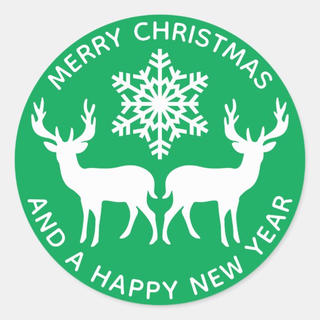 Sticker Rond Joyeux Noël | Reindeer de flocon de neige (Devant)