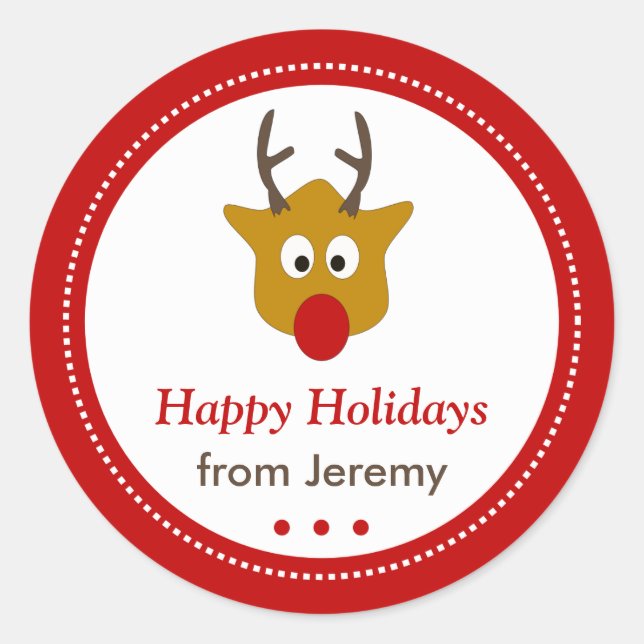 Sticker Rond Joyeux Noël Reindeer Joyeux Fêtes (Devant)