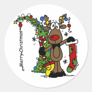 Sticker Rond Joyeux Noël Reindeer mignonne Festivals Vacances