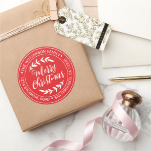 Sticker Rond Joyeux Noël Retourner l'adresse Bright Red