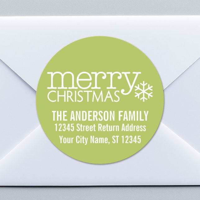 Sticker Rond Joyeux Noël Retro Flocon de neige - Lime Green (Custom Return Address Sticker)