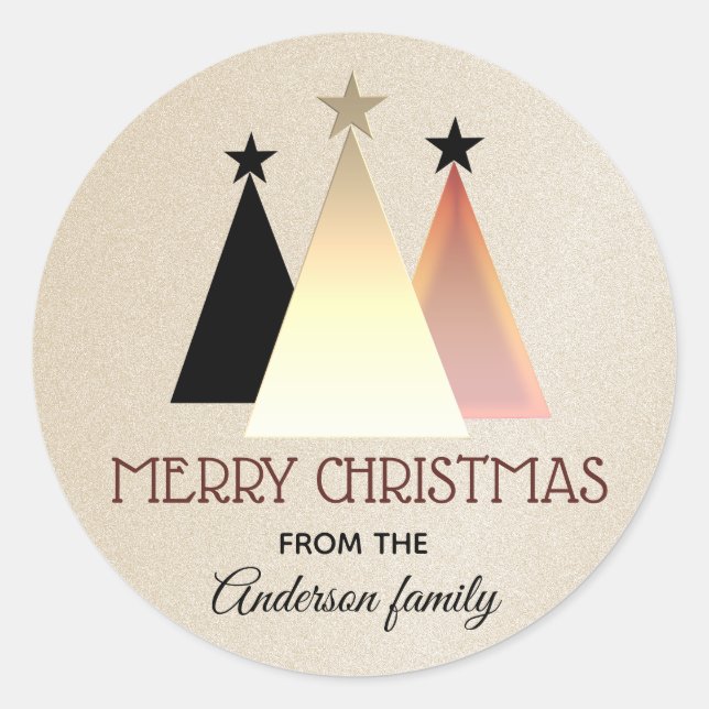 Sticker Rond Joyeux Noël Rose or Monogramme (Devant)