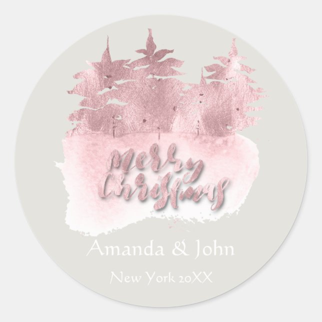 Sticker Rond Joyeux Noël rose Rose Nom Fêtes gris 3D (Devant)