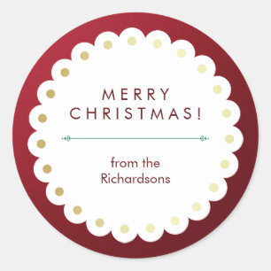 Sticker Rond Joyeux Noël Rouge Blanc Vert Or