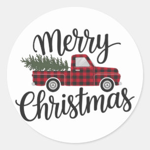 Sticker Rond Joyeux Noël Rouge Buffalo Chariot Plaid