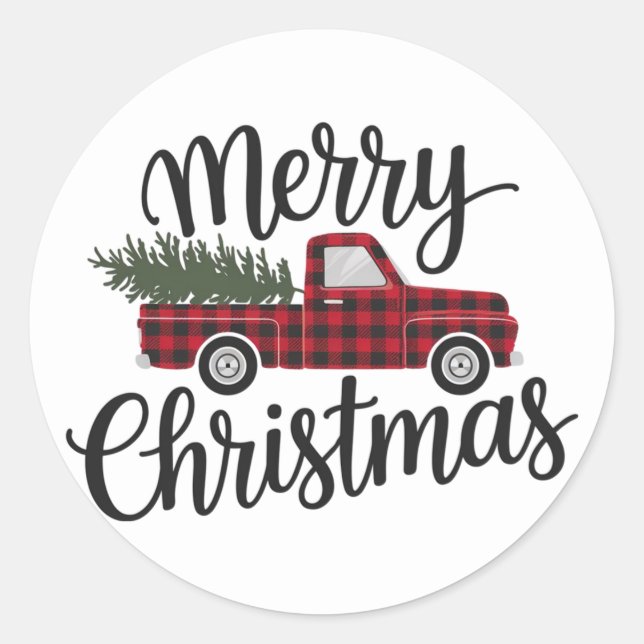 Sticker Rond Joyeux Noël Rouge Buffalo Chariot Plaid (Devant)