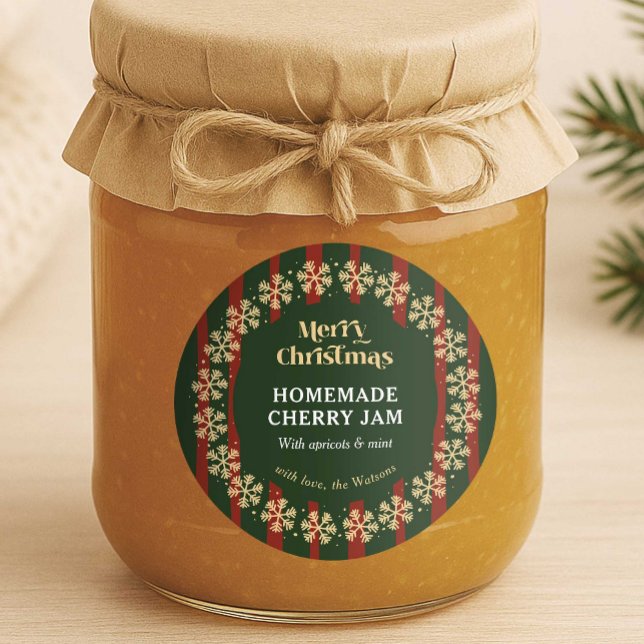 Sticker Rond Joyeux Noël Rouge & Green Stripes Cadeau maison (Classic red & green stripe round DIY gift label - great to apply to jars,, gift boxes or bottles)