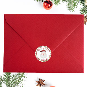 Sticker Rond Joyeux Noël Rouge Père Noël