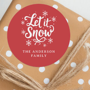 Sticker Rond Joyeux Noël Rouge "Qu'il neige"