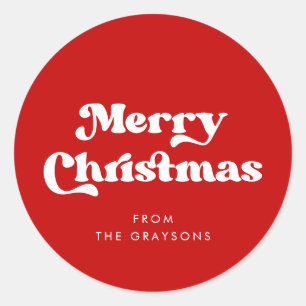 Sticker Rond Joyeux Noël rouge rétro élégant