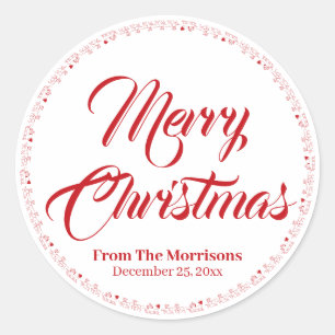 Sticker Rond Joyeux Noël rouge script personnalisé Père Noë