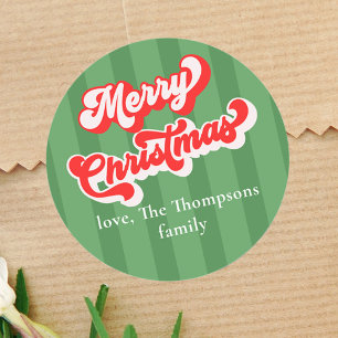 Sticker Rond Joyeux Noël Rouge Vert Whimsical Typographie