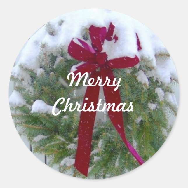 Sticker Rond Joyeux Noël Saison Carte Enveloppe Phoques (Devant)