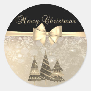 Sticker Rond Joyeux Noël, sapins de Noël, flocons de neige, rub