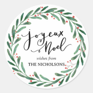 Sticker Rond Joyeux Noel Script Décontracté simple Wreath