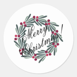 Sticker Rond Joyeux Noël Script Joli Festif Blanc