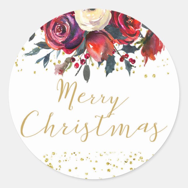 Sticker Rond Joyeux Noël script or de Noël sainte floral (Devant)