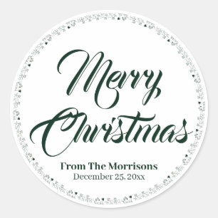 Sticker Rond Joyeux Noël script personnalisé Père Noël Reindeer