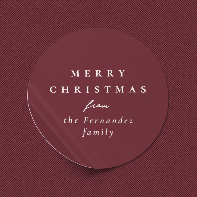 Sticker Rond Joyeux Noël simple élégant maroon vacances (Créateur téléchargé)