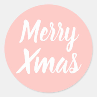 Sticker Rond Joyeux Noël simple minimaliste rose pastel