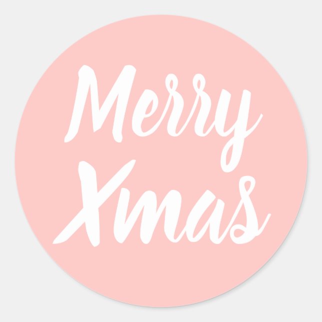 Sticker Rond Joyeux Noël simple minimaliste rose pastel (Devant)