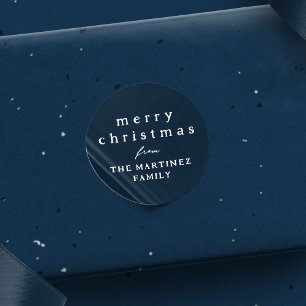Sticker Rond Joyeux Noël simple rustique bleu marine vacances