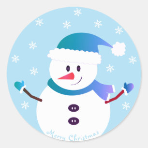 Sticker Rond Joyeux Noël Snowman Snowflakes