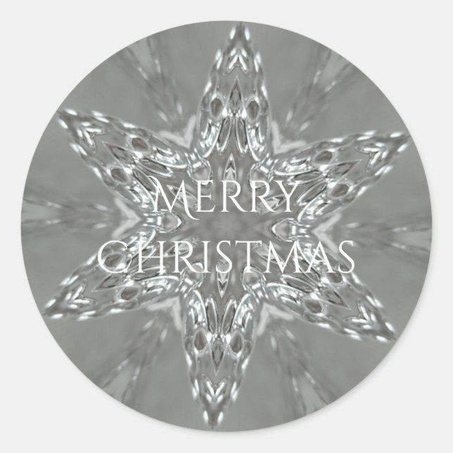 Sticker Rond Joyeux Noël Star Antique Silver Grey (Devant)