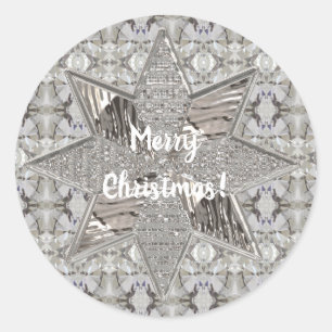 Sticker Rond Joyeux Noël Star Élégant Faux Silver Foil