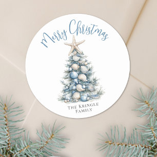 Sticker Rond Joyeux Noël sur la plage