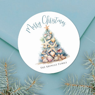 Sticker Rond Joyeux Noël sur la plage