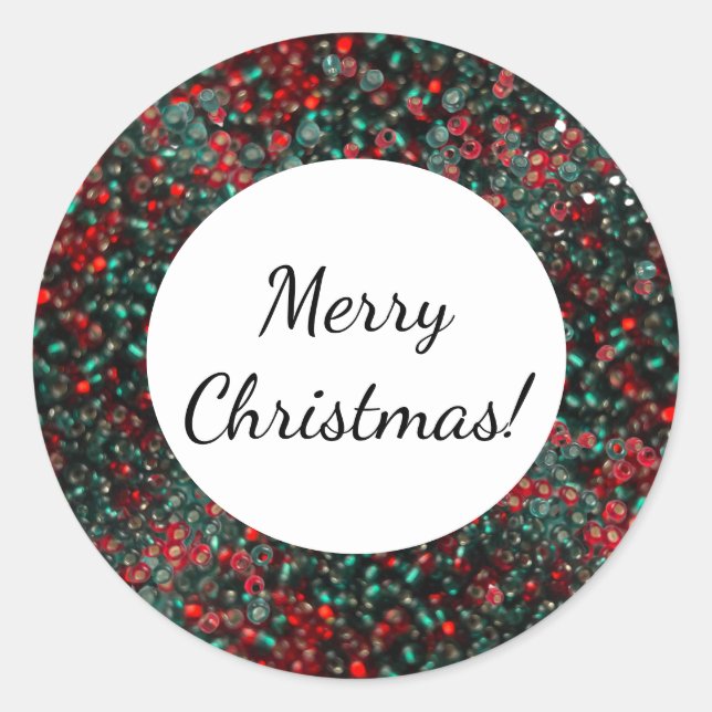 Sticker Rond Joyeux Noël Sur Perles Rouges Et Vertes (Devant)