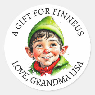 Sticker Rond Joyeux Noël   Tags Cadeau Vintage Petit Garçon