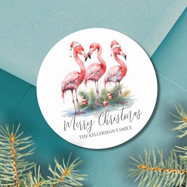 Sticker Rond Joyeux Noël tropical (Tropical Merry Christmas Classic Round Sticker)