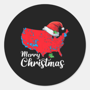 Sticker Rond Joyeux Noël Trump Patriotic Usa Map 2024 Père Noël