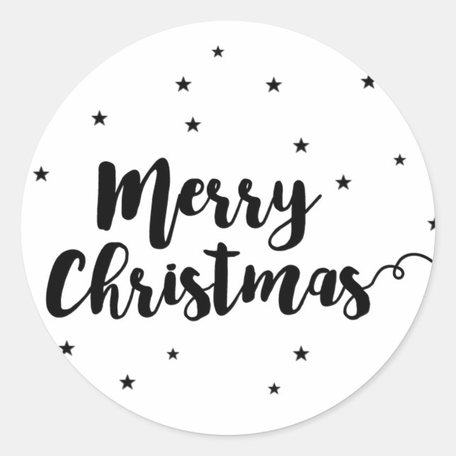 Sticker Rond Joyeux Noël - Typographie de script et étoiles (Devant)