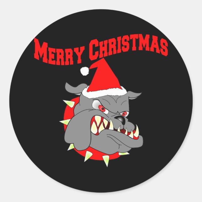 Sticker Rond Joyeux Noël USMC Devil Chien (Devant)