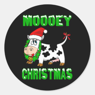 Sticker Rond Joyeux Noël - Vache de Noël 
