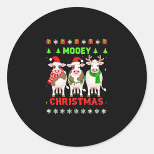 Sticker Rond Joyeux Noël Vache Noël Sweat Ugly Pyjama