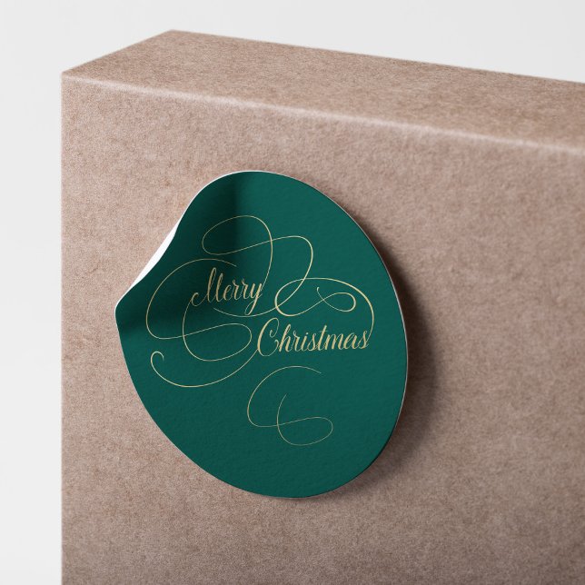 Sticker Rond Joyeux Noël vert et or élégant script (Créateur téléchargé)