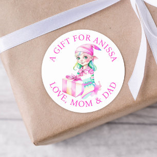 Sticker Rond Joyeux Noël   Vintage Elfe aquarelle