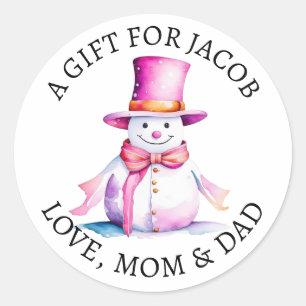 Sticker Rond Joyeux Noël   Vintage Watercolor Snowman