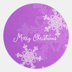Sticker Rond Joyeux Noël violet blanc flocon de neige minimalis