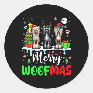 Sticker Rond Joyeux Noël Woit Trois Elfes Père Noël Crest chino