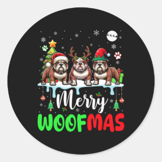 Sticker Rond Joyeux Noël Woit Trois Père Noël Reindeer Elf Bull