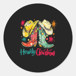 Sticker Rond Joyeux Noël Xmas Bottes de Cowboy Pyjama Western 