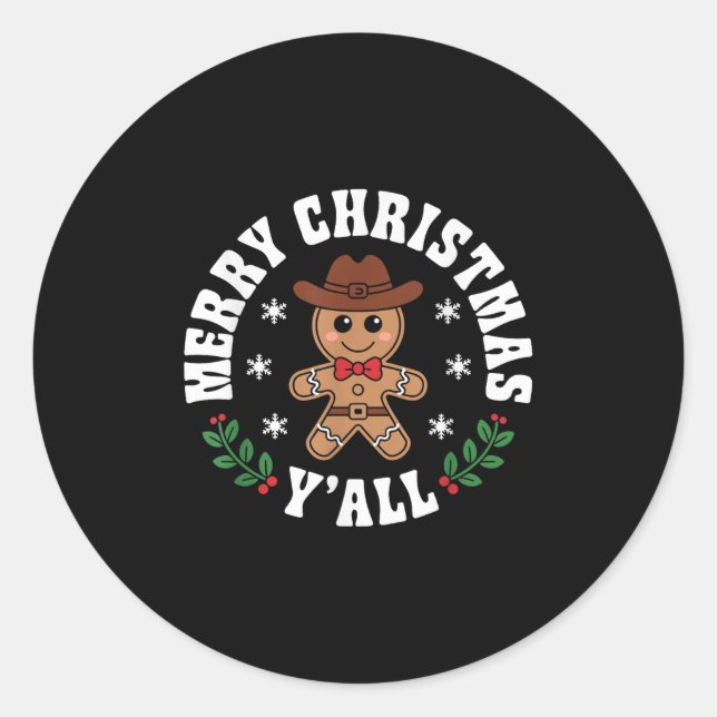 Sticker Rond Joyeux Noël Yall Gingerbread Cowboy Howdy West (Devant)