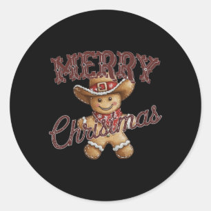 Sticker Rond Joyeux Noël Yall Gingerbread Cowboy Howdy West