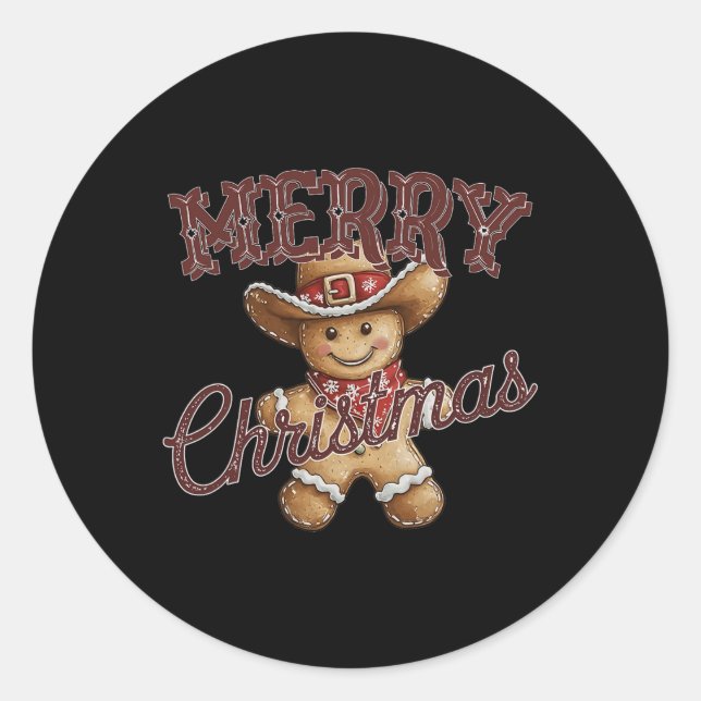 Sticker Rond Joyeux Noël Yall Gingerbread Cowboy Howdy West (Devant)
